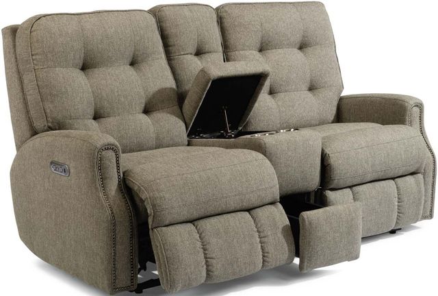 Flexsteel® Devon Slate Power Reclining Loveseat with Console and Power Headrests-1