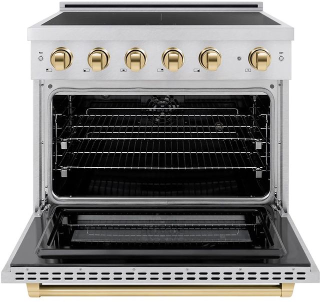 ZLINE Autograph Edition Paramount 36" Satin Stainless Steel Pro Style Induction Range with Polished Gold Accents-1