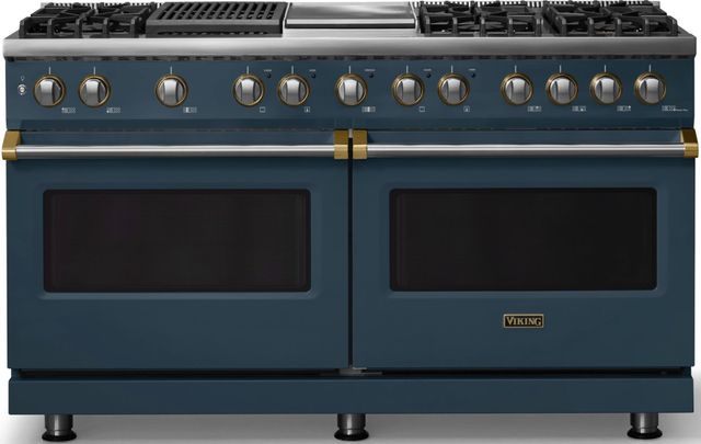 Viking® 5 Series 60" Squall Pro Style Dual Fuel (LP) Range with Brushed Brass Trim-0