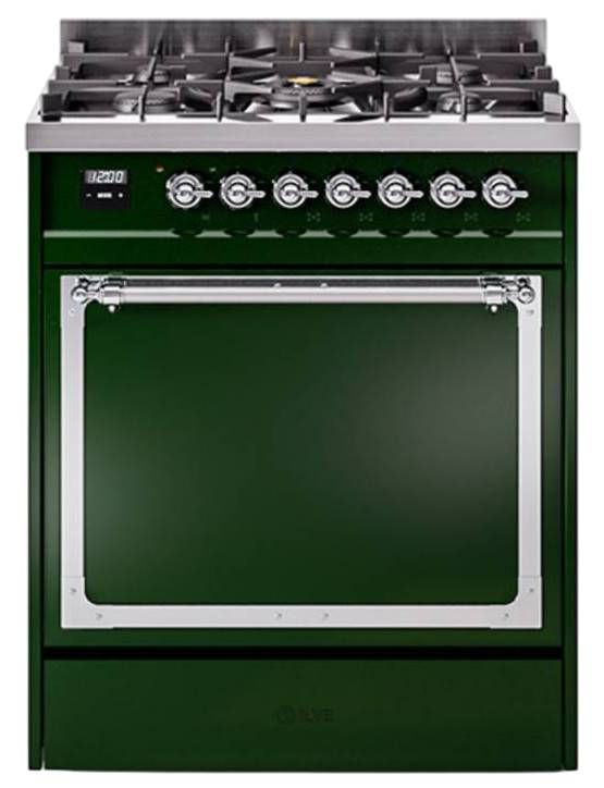 Ilve® Nostalgie II Noblesse 30'' Emerald Green Pro Style Dual Fuel Range with Chrome Trim-0