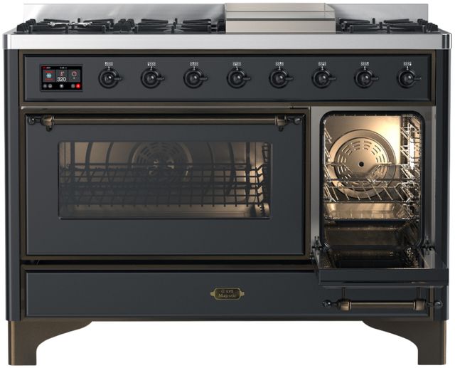 Ilve® Majestic III 48" Graphite Matte Pro Style Dual Fuel Natural Gas Range with Triple Glass Door and Burnished Trim-3
