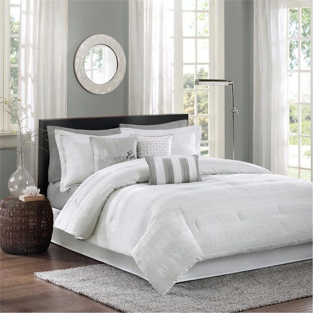Olliix by Madison Park Hampton 7 Piece White Queen Comforter Set-0
