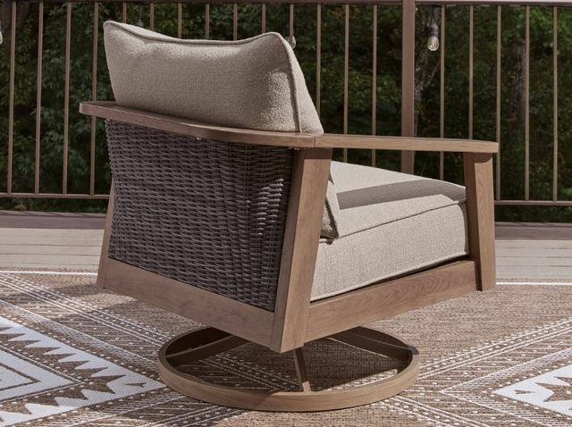 Signature Design by Ashley® Francis Beach Gray/Natural Aluminum/Fabric/Wicker Outdoor Swivel Lounge-4