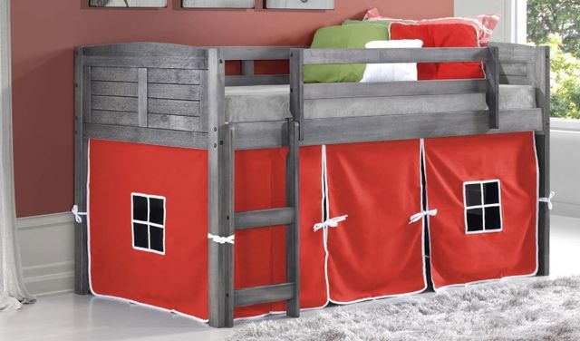 Donco Kids Louver Red/Antique Gray Youth Twin Loft Bed with Tent Kit-1