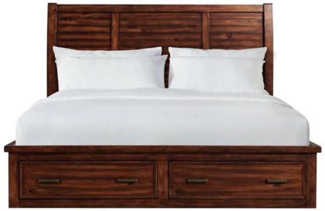 Elements International Sullivan Rich Cherry Upholstered King Storage Panel Bed-2