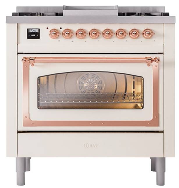 Ilve® Nostalgie II Noblesse 36'' Antique White Pro Style Dual Fuel Range with Copper Trim-1