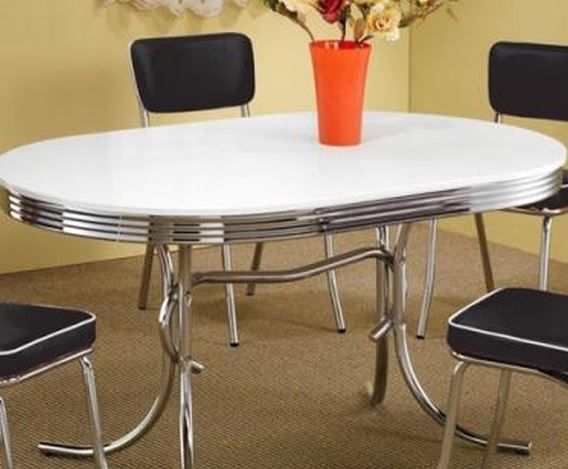 Coaster® Retro White Plated Dining Table with Chrome Silver Base-3