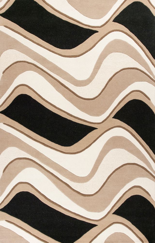 KAS Rugs Eternity Black/Beige Waves 5'x8' Rug-0