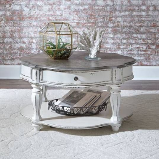 Liberty Furniture Magnolia Weathered Bark Cocktail Table with Antique White Base-1