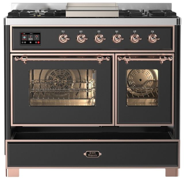 Ilve® Majestic III 40" Graphite Matte Pro Style Dual Fuel Liquid Propane Range with Triple Glass Door and Copper Trim-2