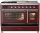 Ilve® Majestic III 48" Burgundy Pro Style Dual Fuel Natural Gas Range with 5 Black Brass Burners and Chrome Trim-4