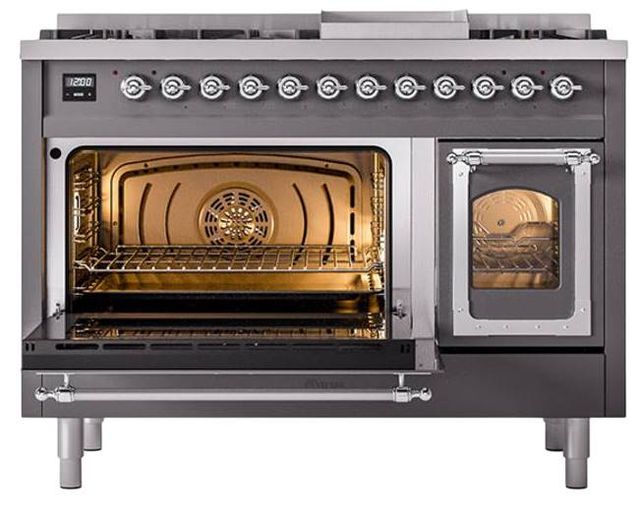 Ilve® Nostalgie II Noblesse 48'' Graphite Matte Pro Style Dual Fuel Range with Copper Trim-3