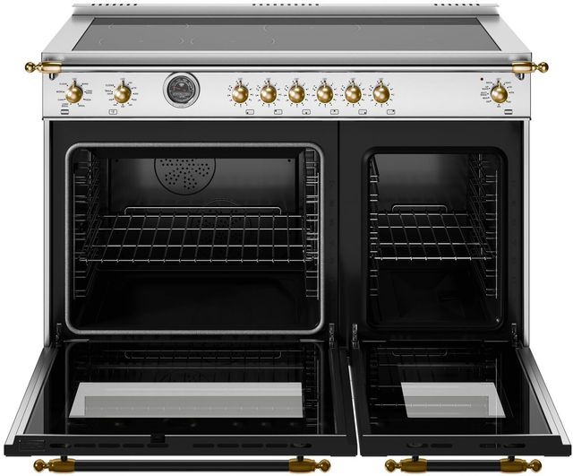 Bertazzoni Heritage Series 48" Fingerprint Resistant Stainless Steel Pro Style Induction Range with Gold Accents-1