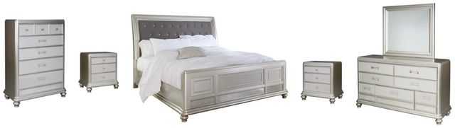 Signature Design by Ashley® Coralayne 6-Piece Silver Queen Upholstered Sleigh Bed Set-0