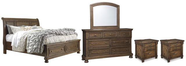 Signature Design by Ashley® Flynnter 5-Piece Medium Brown California King Storage Sleigh Bed Set-0
