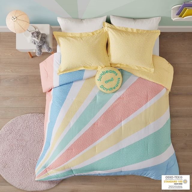 Olliix by Urban Habitat Kids Rory Rainbow Sunburst Reversible Cotton Yellow Full/Queen Comforter Set-1