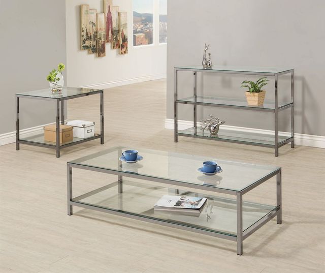 Coaster® Trini Glass Top Black Nickel End Table with Glass Shelf-1