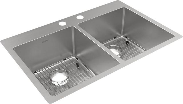 Elkay Crosstown® 3-Piece Polished Satin 33" x 22" x 9" 2-Hole Equal Double Bowl Dual Mount Sink Set-0