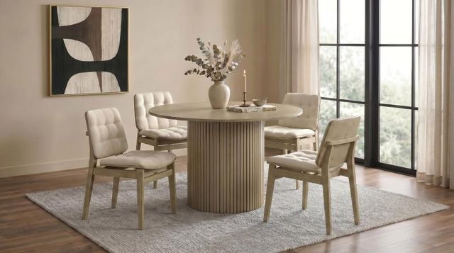 Coaster® Hamlyn 5-Piece Cream/Natural Oak Round Dining Table Set-1
