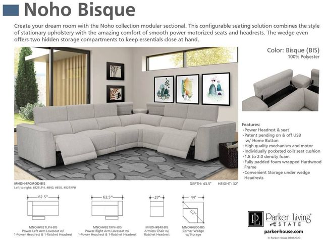 Parker House® Noho 4-Piece Bisque Power Reclining Sectional-3