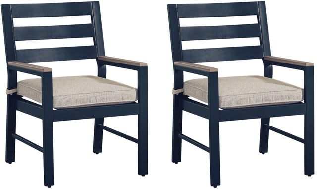 Signature Design by Ashley® Mabry Shores 2-Piece Driftwood/Navy Blue Aluminum/Fabric Outdoor Dining Arm Chair-0