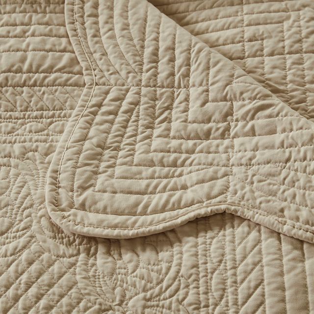 Olliix by Madison Park Tuscany Khaki Oversized Quilted Throw with Scalloped Edges-3