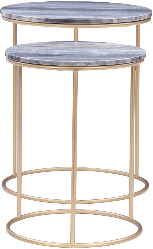 Powell® Fonner 2-Piece Grey Marble Top Nesting Table Set with Gold Base-1