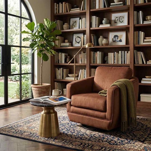LH Home Feather Baltimo Ginger Rust/Matte Black Swivel Glider Chair-1