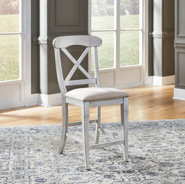 Liberty Furniture Ocean Isle Antique White/Gray Upholstered Counter Chair-1