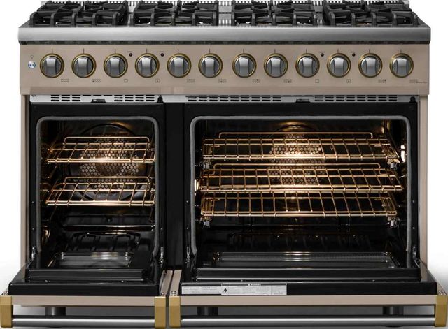 Viking® 5 Series 48" Nantucket Pro Style Dual Fuel (LP) Range with Brushed Brass Trim-1
