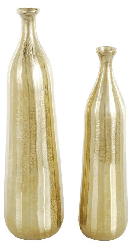Deco Marche 2-Piece Gold Vase Set with Wavy Accents and Textured Ridges-1