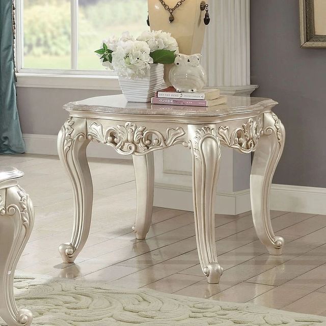 ACME Furniture Gorsedd Brown Marble Top End Table with Golden Ivory Base-3