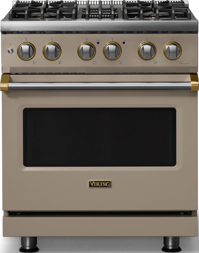 Viking® 5 Series 30" Nantucket Pro Style Dual Fuel (NG) Range with Brushed Brass Trim-0