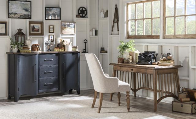 Legacy Classic Vintage Market Barnwood Oak Spindle Base Writing Desk-2