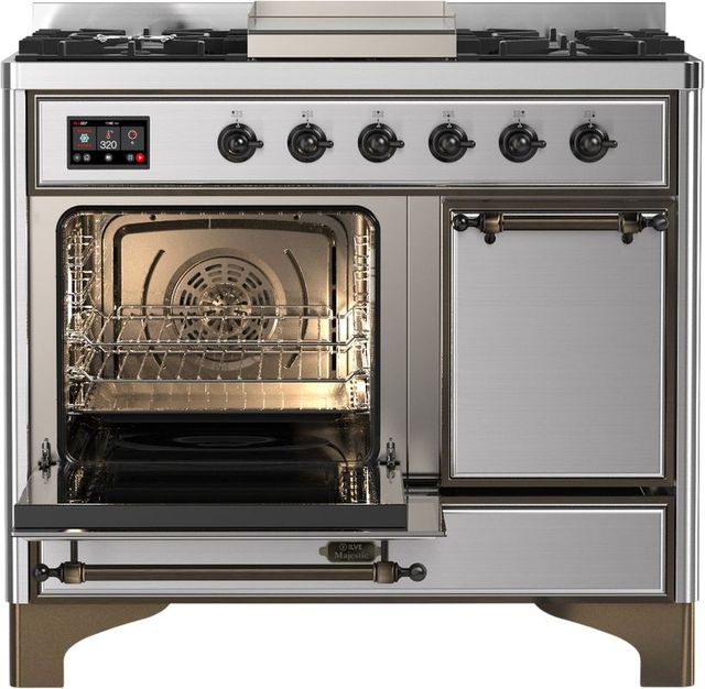 Ilve® Majestic III 40" Stainless Steel Pro Style Dual Fuel Natural Gas Range with Solid Door and Burnished Trim-2