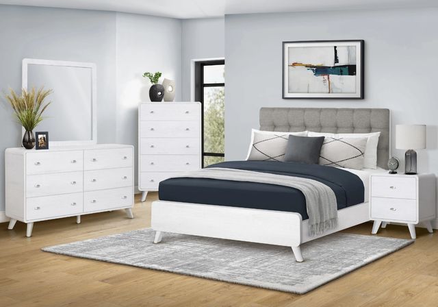 Monarch Specialties Inc. Grey/White Oak Queen Upholstered Panel Bed-1