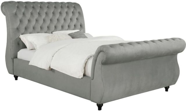 Coaster® Chelles Grey Upholstered Queen Sleigh Bed -0