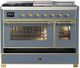 Ilve® Majestic III 48" Blue Gray Pro Style Dual Fuel Liquid Propane Range with 5 Black Brass Burners and Brass Trim-1