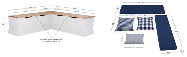 Linon Norah 2-Piece Natural White/Navy Nook with Cushion Set-1