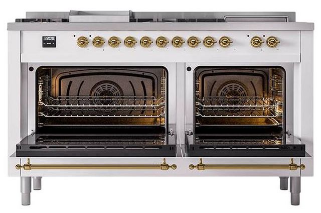 Ilve® Nostalgie II Noblesse 60'' Custom RAL Color Natural Gas Pro Style Dual Fuel Range with Brass Trim-1
