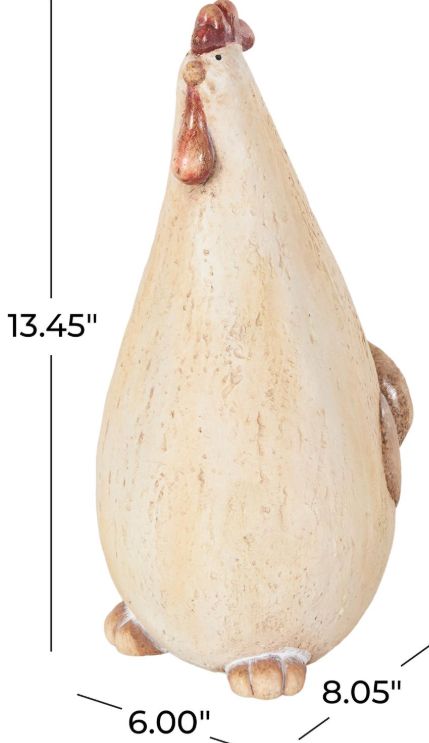 Deco Marche Cream Rooster Standing Decorative Garden Sculpture with Red Accents-3