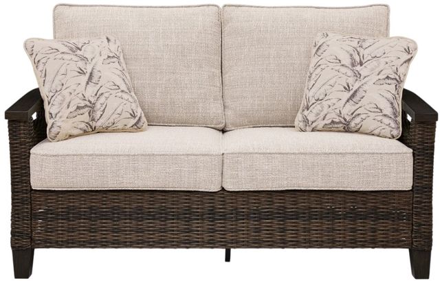 Signature Design by Ashley® Drakes Beach Beige/Dark Brown Aluminum Outdoor Loveseat-2