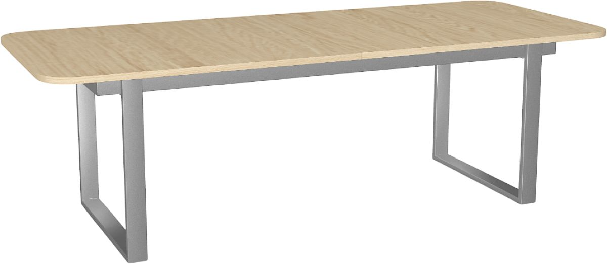 Amisco Customizable Burton 120" Rectangular Extendable Table with 1" White Oak Veneer Top, Radius Corners and 1 Leaf