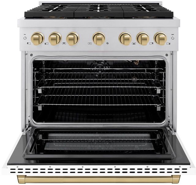 ZLINE Paramount Autograph Edition 36" Stainless Steel Pro Style Gas Range with White Matte Door and Champagne Bronze Accents-1