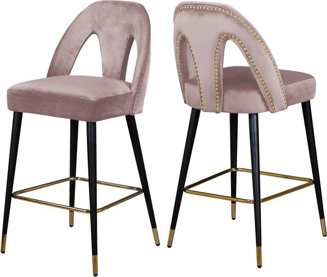 Meridian Furniture Akoya 2-Piece Pink Velvet Counter Stools-0