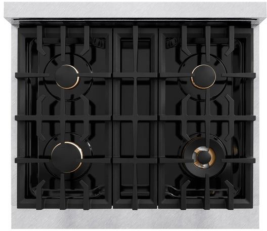 ZLINE Classic Autograph Edition 30" Satin Stainless Steel Pro Style Gas and Matte Black Accents-3