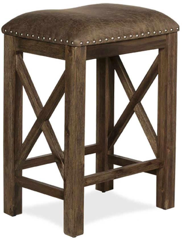 HH2 Home Willlow Bend 2-Piece Antique Walnut/Weathered Brown Leather Counter Stool-1