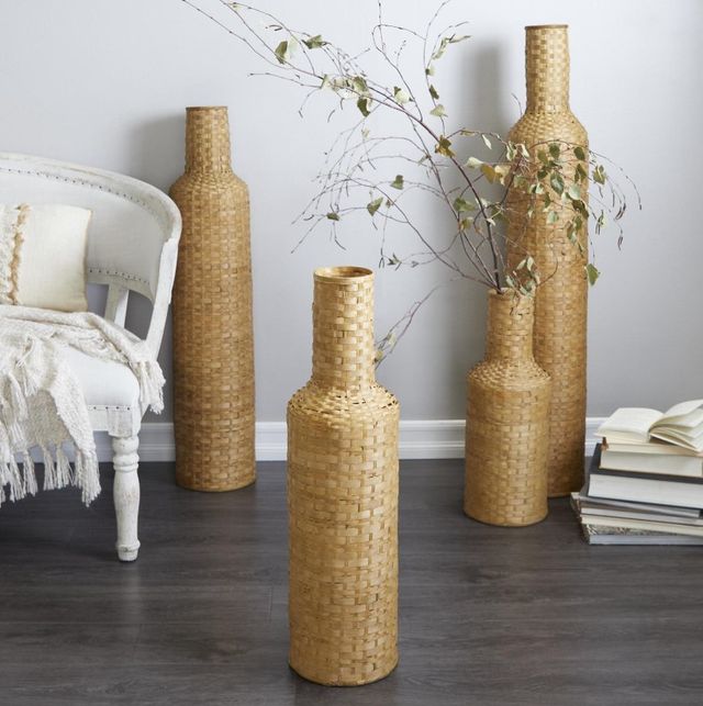 Deco Marche Brown Woven Bamboo 30'' Tall Floor Vase-3