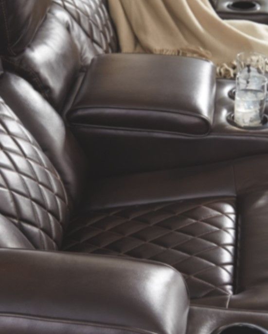 Signature Design by Ashley® Warnerton Chocolate Power Reclining Sofa with Adjustable Headrest-2