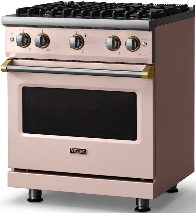 Viking® 5 Series 30" Blush Pro Style Gas (LP) Range with Brushed Brass Trim-2